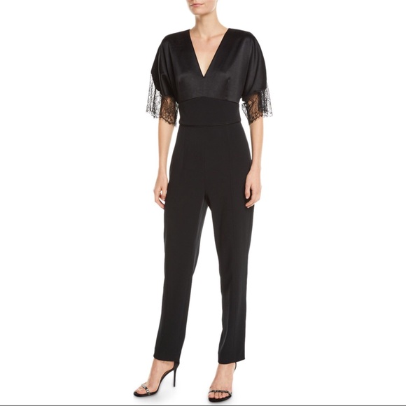 NWT Tanya Taylor Leo Satin-Back Crepe Jumpsuit with Lace Trim